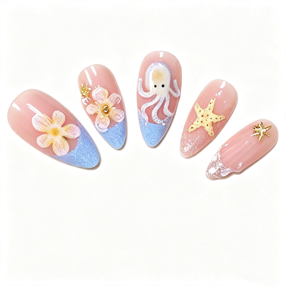 Ozean-inspiriertes Druck-Nagelkunstdesign Brehn