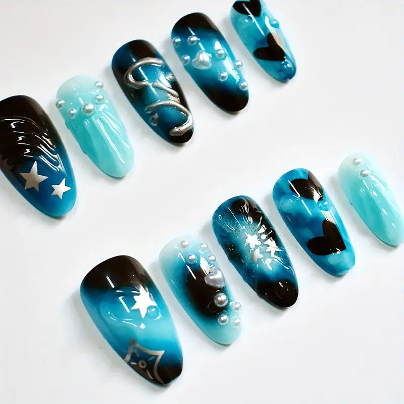 Künstlerische ozeanische Press-On-Nagelkunst Brehn