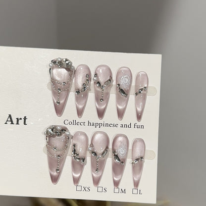Elegantes Strass-verziertes Stilettos Press-On Nagelset