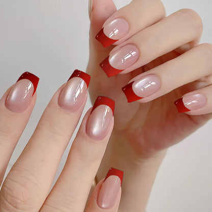 Elegante Glänzende Französische Spitzen Nagelkunst Verlängerungen Brehn