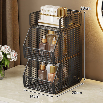 Zweischichtiger Metallgitter-Countertop-Vanity-Organizer-Regal mit erhöhtem Frontlippe