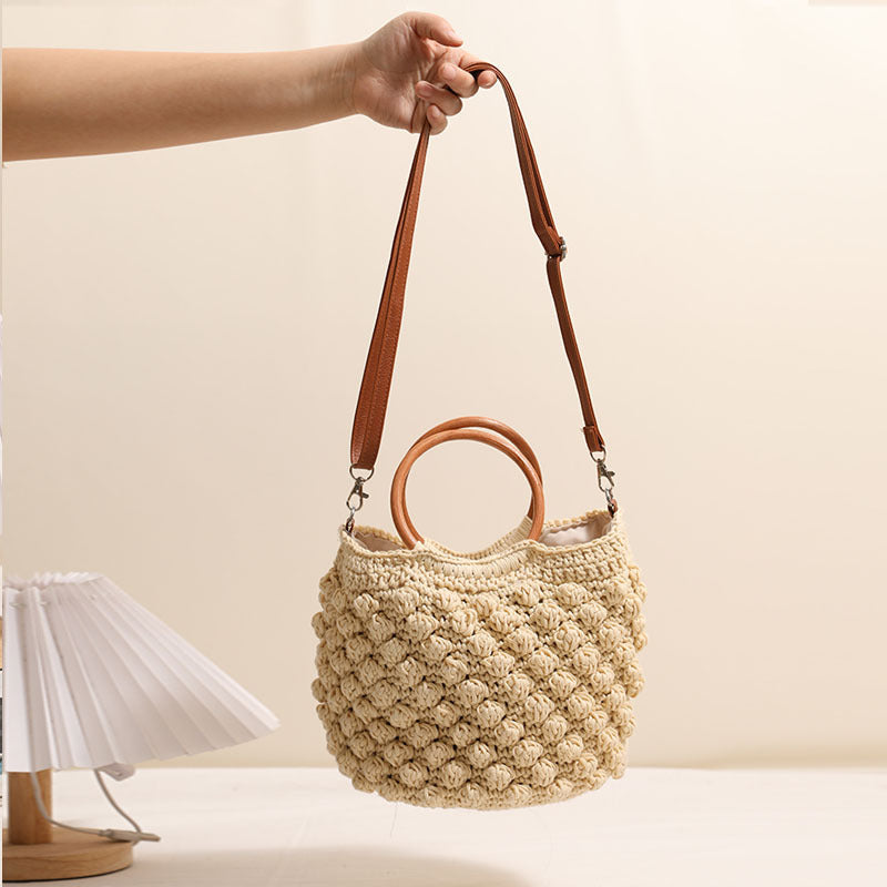 Damen Handtasche aus hochwertigem Makramee mit Holzgriff Brehn