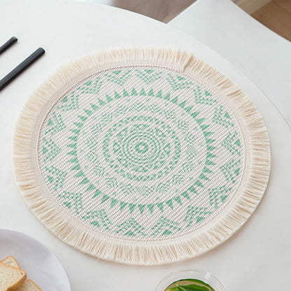 Rundes gewebtes Tischset mit Fransen und Mandala-Jacquardstruktur Brehn