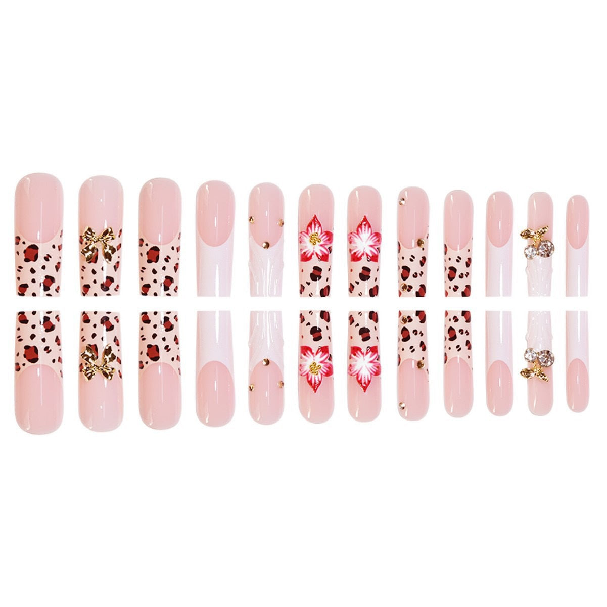 Künstlerische Acryl-Nagelerweiterungen mit floralem und tierischem Druckdesign Brehn