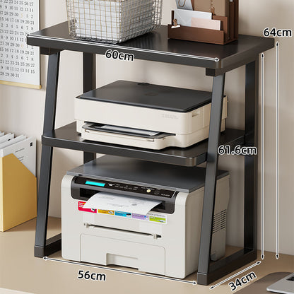 Desktop-Drucker- und Monitorständer mit erhöhtem Regalfach in Holzoptik und Metallrahmen