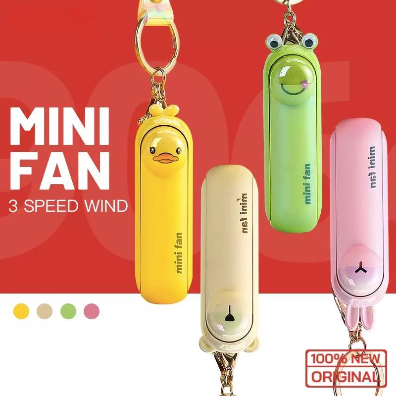 Unisex Einheitsgröße wiederaufladbarer Schlüsselanhänger Handheld Mini-Fan mit Handgelenkschlaufe und neuartigem Frosch Charm Brehn