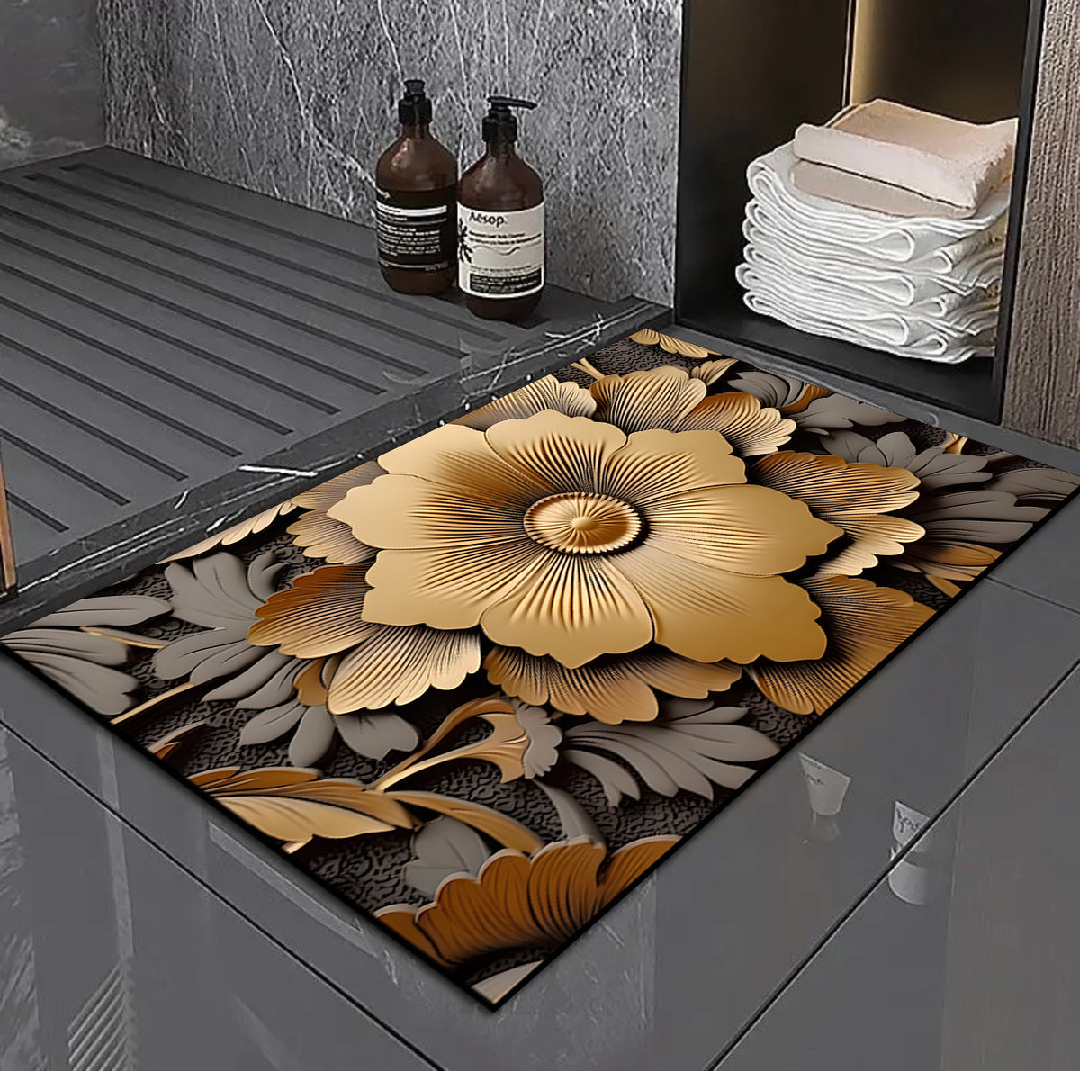3D Floral Design Badmatte Brehn