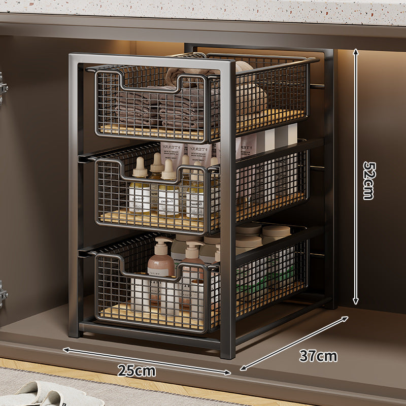 Unter-Schrank Gleitender Drei-Ebenen Mesh Korb Organizer mit Abnehmbaren Behältern