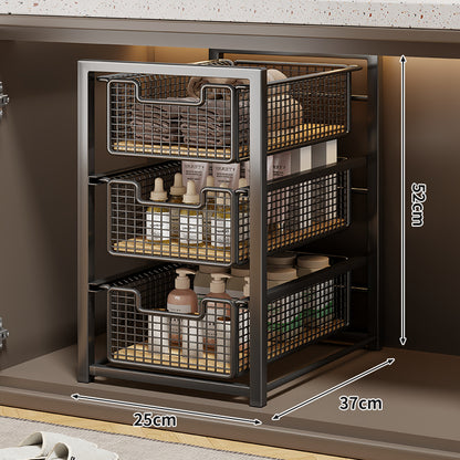 Unter-Schrank Gleitender Drei-Ebenen Mesh Korb Organizer mit Abnehmbaren Behältern