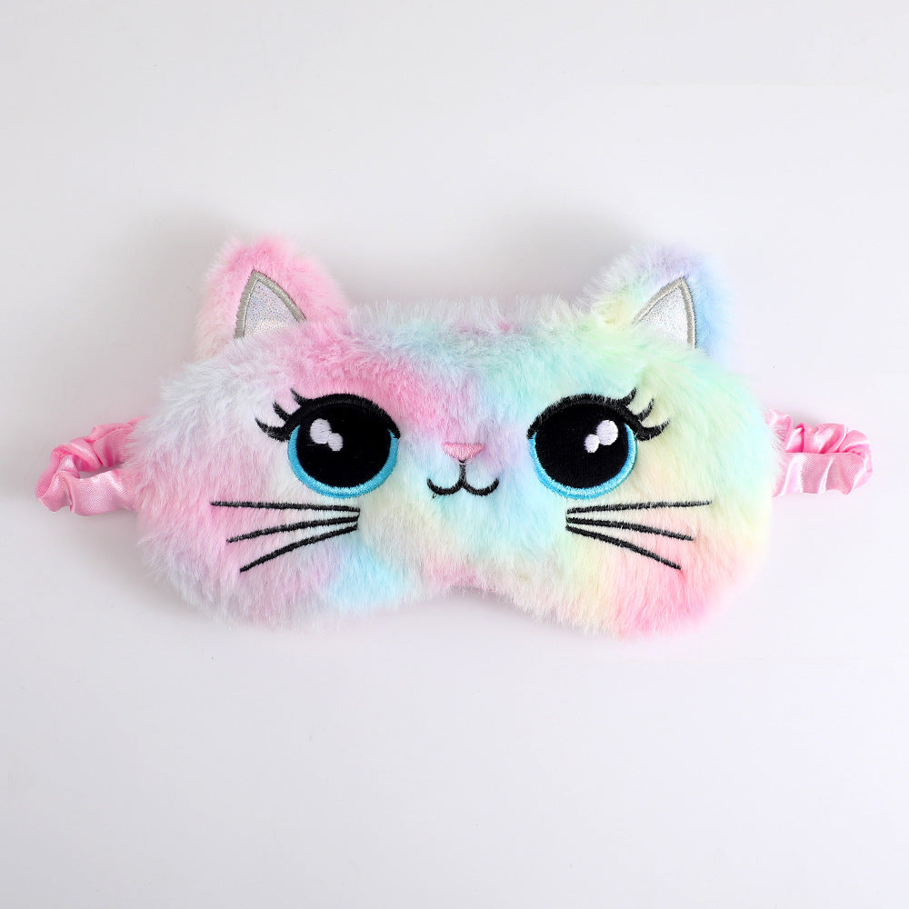 Damen nan kuschelige Schlafmaske Katzenform mit aufgesticktem Gesicht, weichen Plüschohren und verstellbarem Satinband Brehn