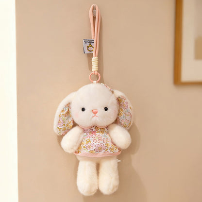 Plüsch Hase Taschenanhänger Schlüsselanhänger mit dekorativem Bogen und floralem Kleid Brehn