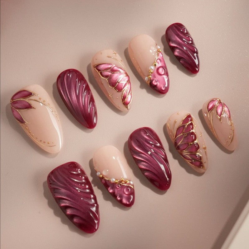 Premium Künstlerische Florale Press-On Nagelset Brehn