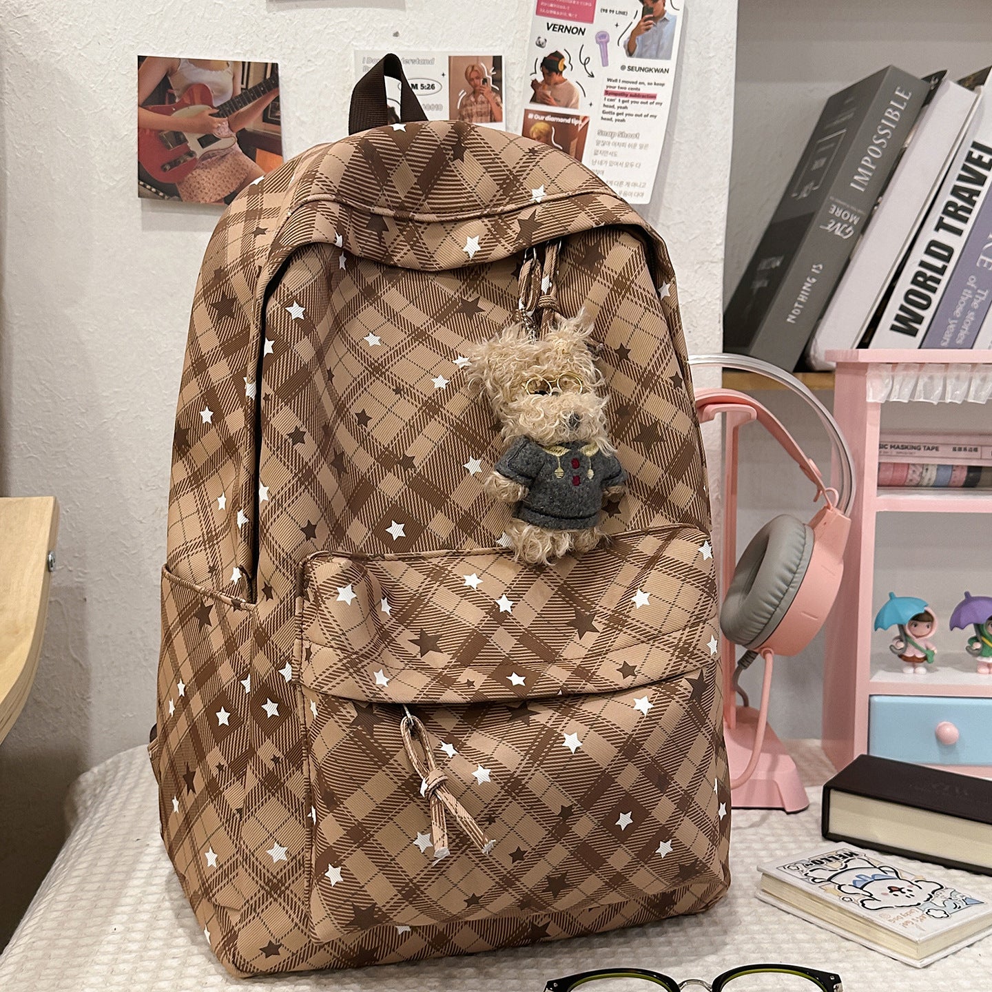Rucksack mit Modischem Karomuster und Praktischen Fächern Brehn