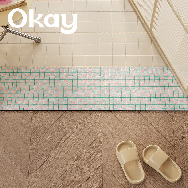 Absorbent Anti-Slip Bathroom Threshold Runner Mat with Mosaic Grid Print