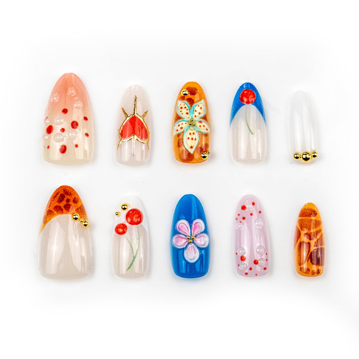 Dekorativer Press-On Nagelkunst Set mit künstlerischen Designs Brehn