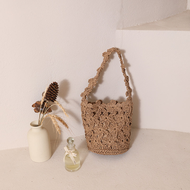 Damen Handgeknüpfte Korbtasche mit floralen Mustern Brehn