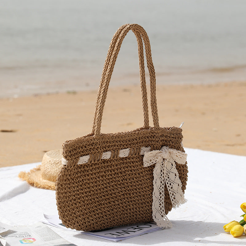 Damen Handgeknüpfte Strandtasche mit feinem Spitzenakzent Brehn