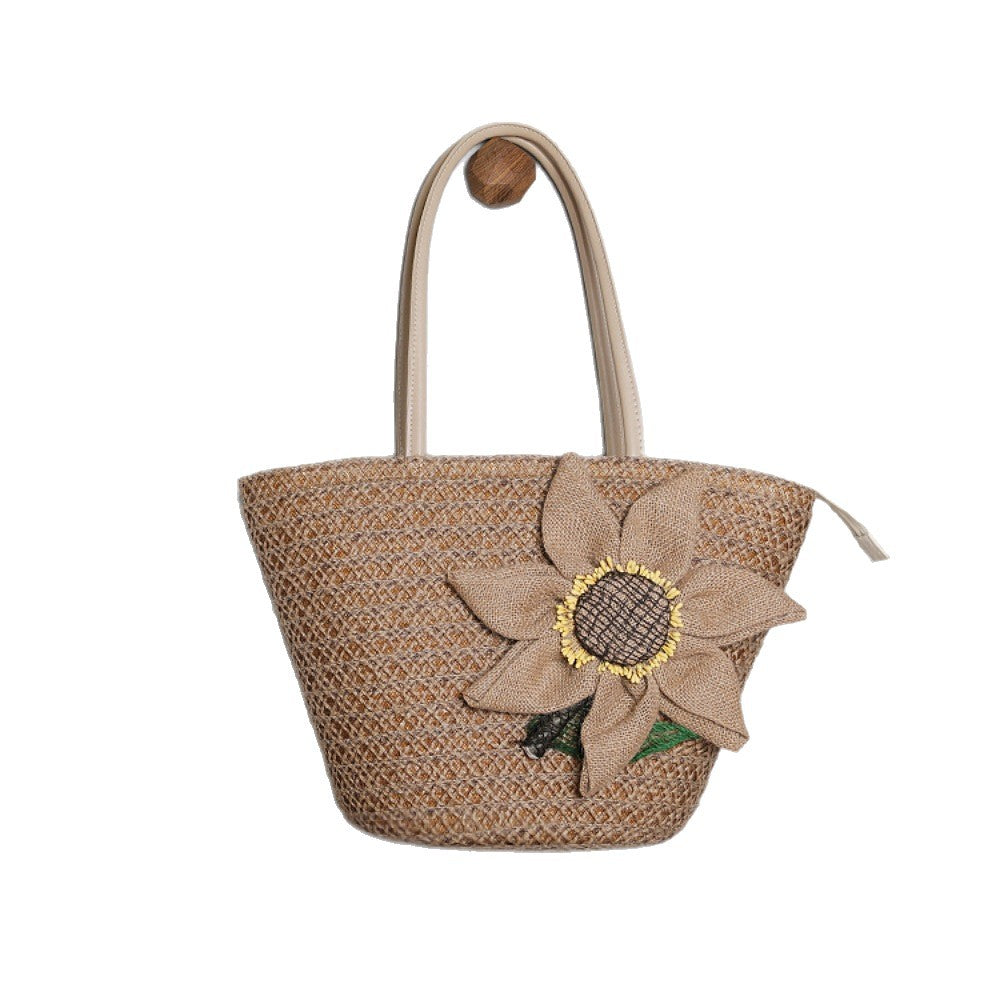 Strohtasche mit Romantischem Blumenmuster Brehn