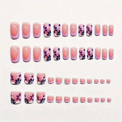 Dekorativer Press-On Nagelkunstset mit Blumenmuster Brehn