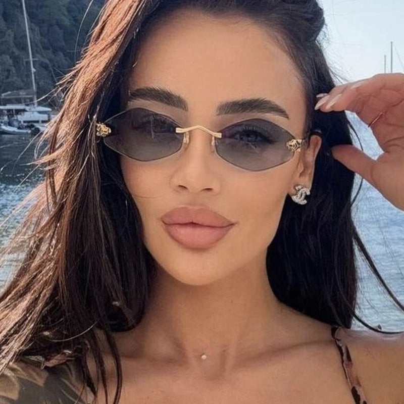 Damen geometrische Sonnenbrille mit doppeltem Metallrahmen und schützenden Gläsern Brehn