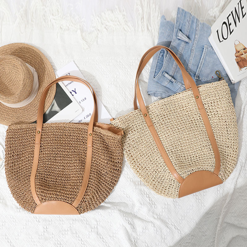 Damen Handtasche aus handgefertigtem Naturmaterial mit eleganten Lederakzenten Brehn