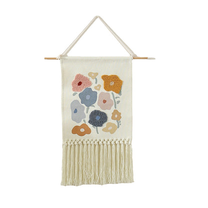 Wandbehang aus gewebter Baumwolle mit Punch-Needle Blumenrelief und Fransen Brehn