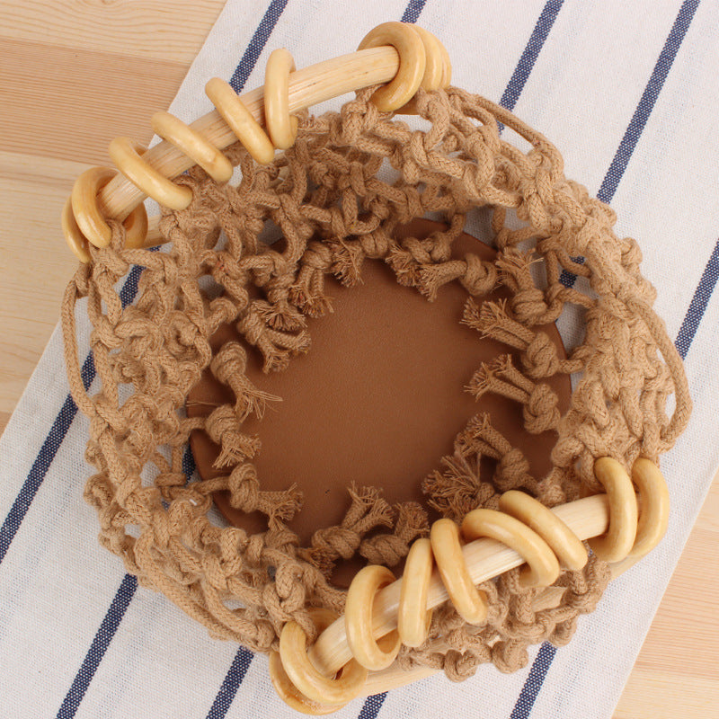 Tragetasche mit Handgeknüpftem Netzdesign und Holzgriff Brehn