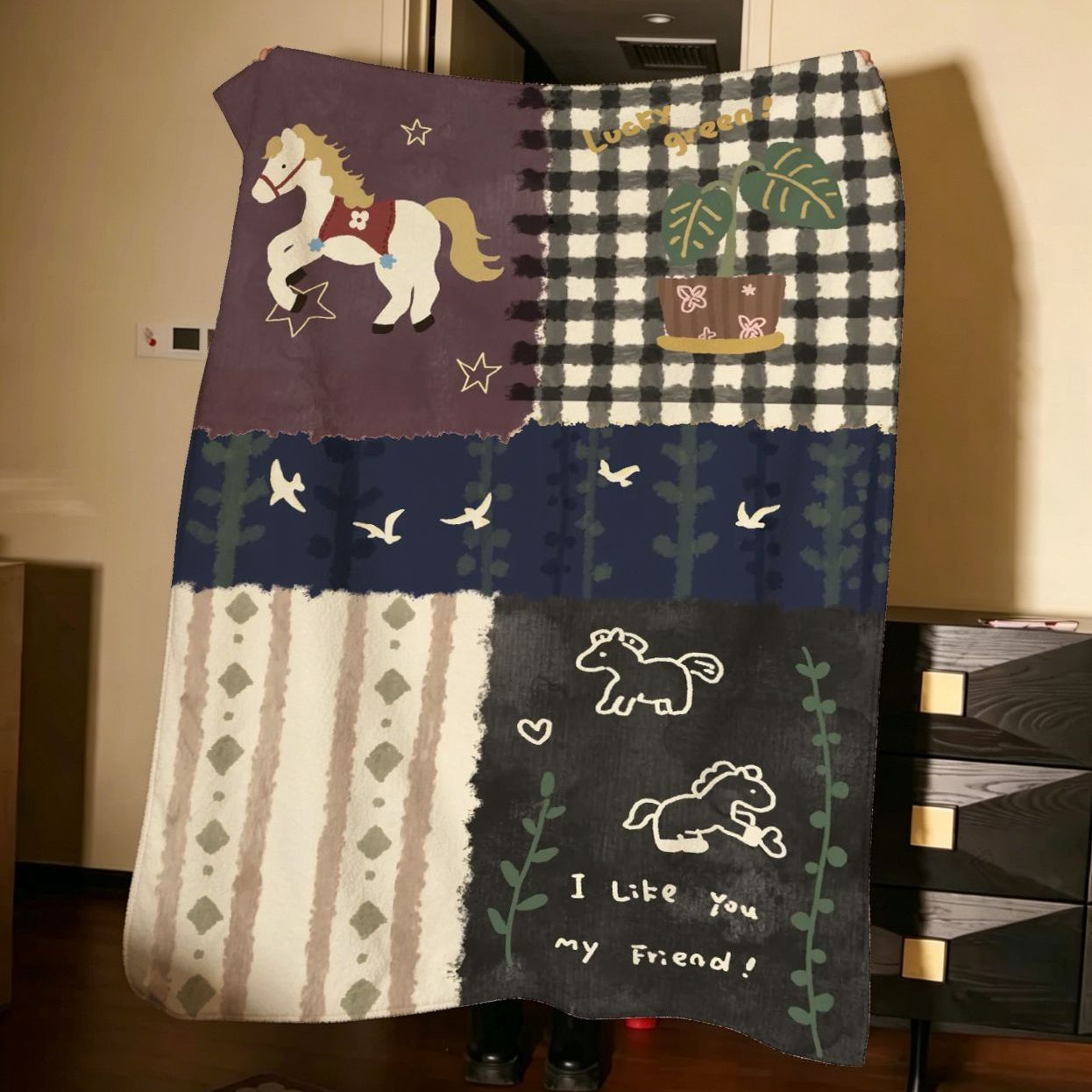 Künstlerische Patchwork-Fleece-Decke
