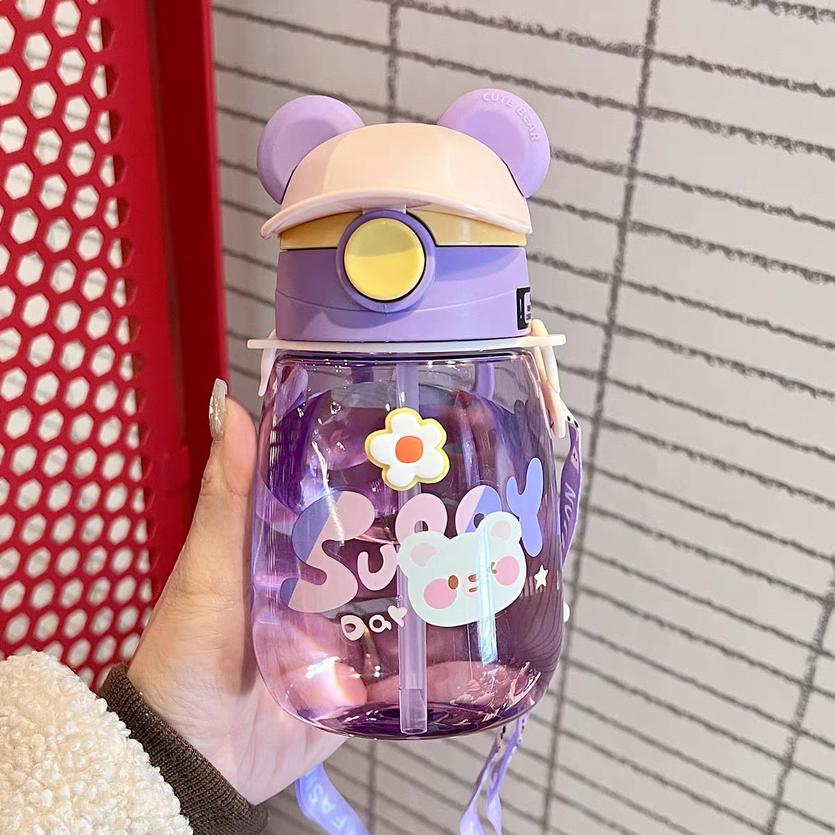 Damen Verspielte Kindertrinkflasche mit integriertem Strohhalm Brehn
