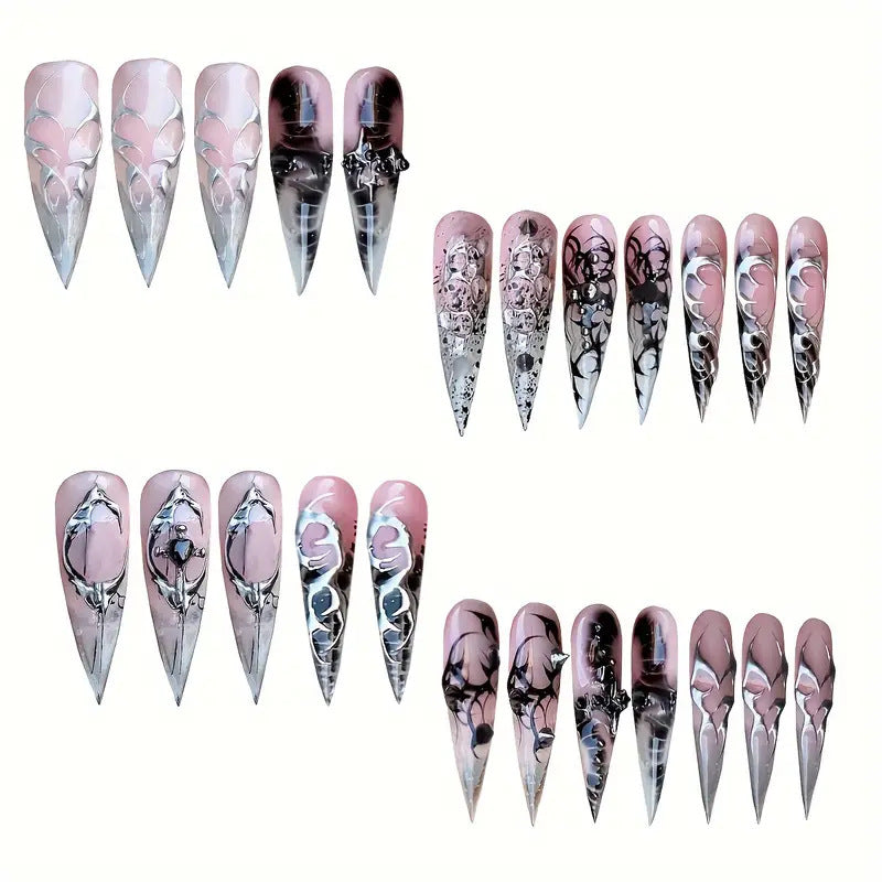 Künstlerische Gothic Stiletto Press-On Nägel Brehn