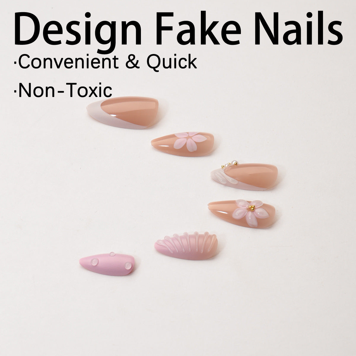 Kreatives Kunstnagelset mit floralem und schimmerndem Design Brehn