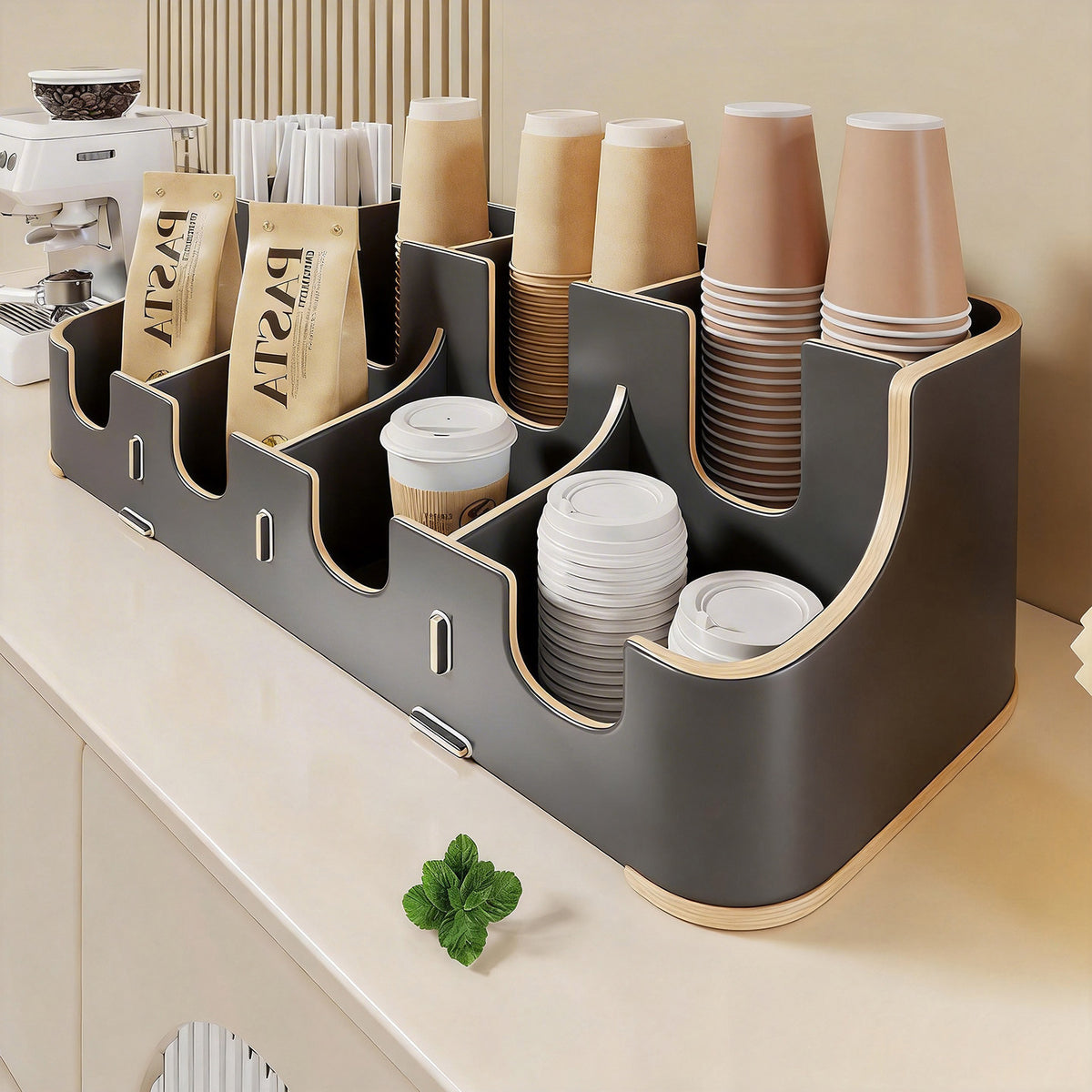 Mehrstufiger Küchenarbeitsplatz Kaffee-Station Organizer mit modularen Trennwänden