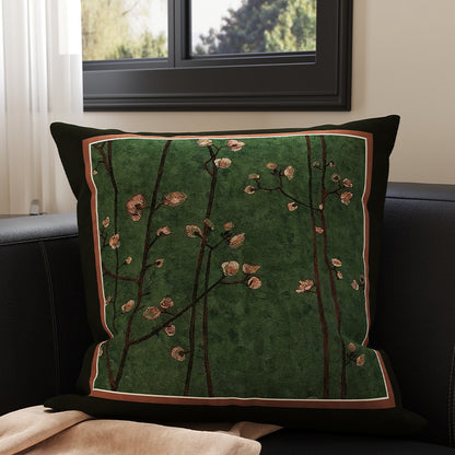 Square Velvet Accent Pillow Cover with Vintage Botanical Tapestry Print and Contrast Border