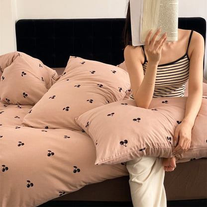 Polka Dot Baumwoll-Percale Bettbezugset mit Eckenbändern