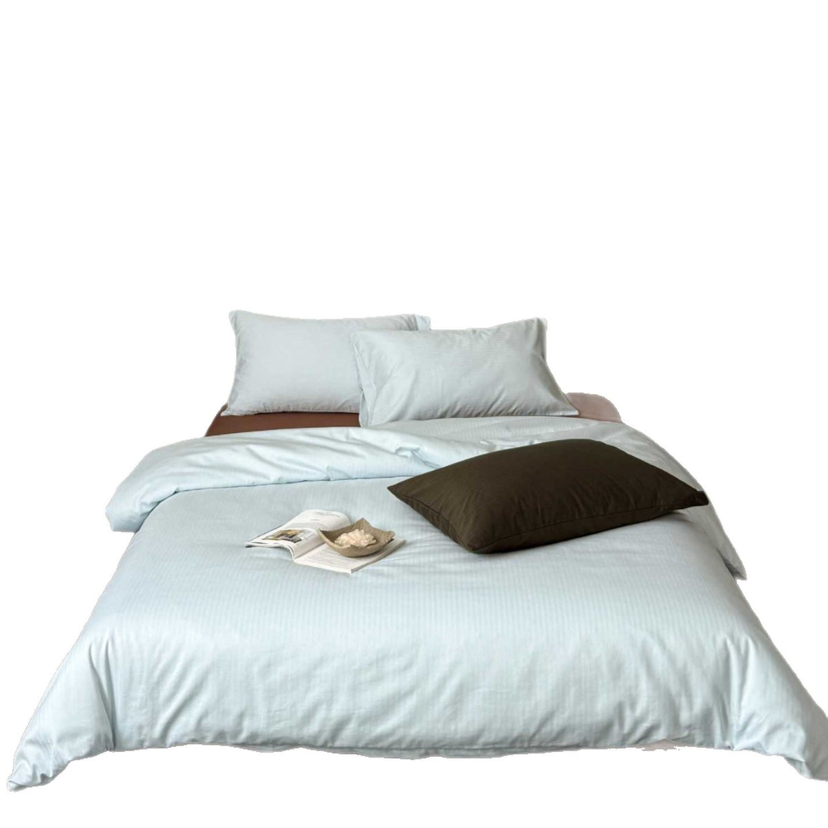 Minimalist gestreiftes Texturiertes Baumwollsatin Bettbezug und Kissenbezug Set mit unsichtbarem Reißverschluss