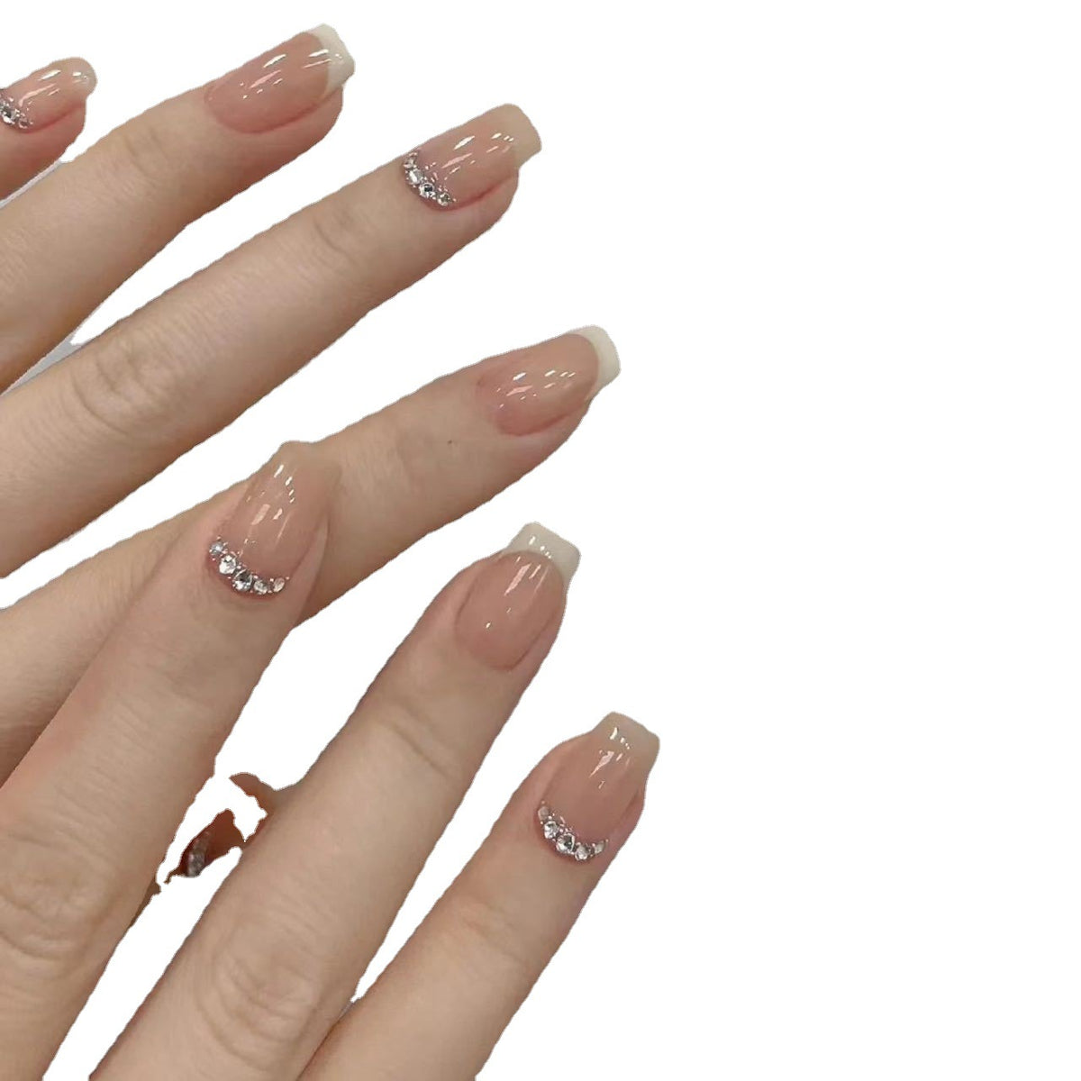 Elegante French Tip Press-On Nägel mit Strass-Accents Brehn