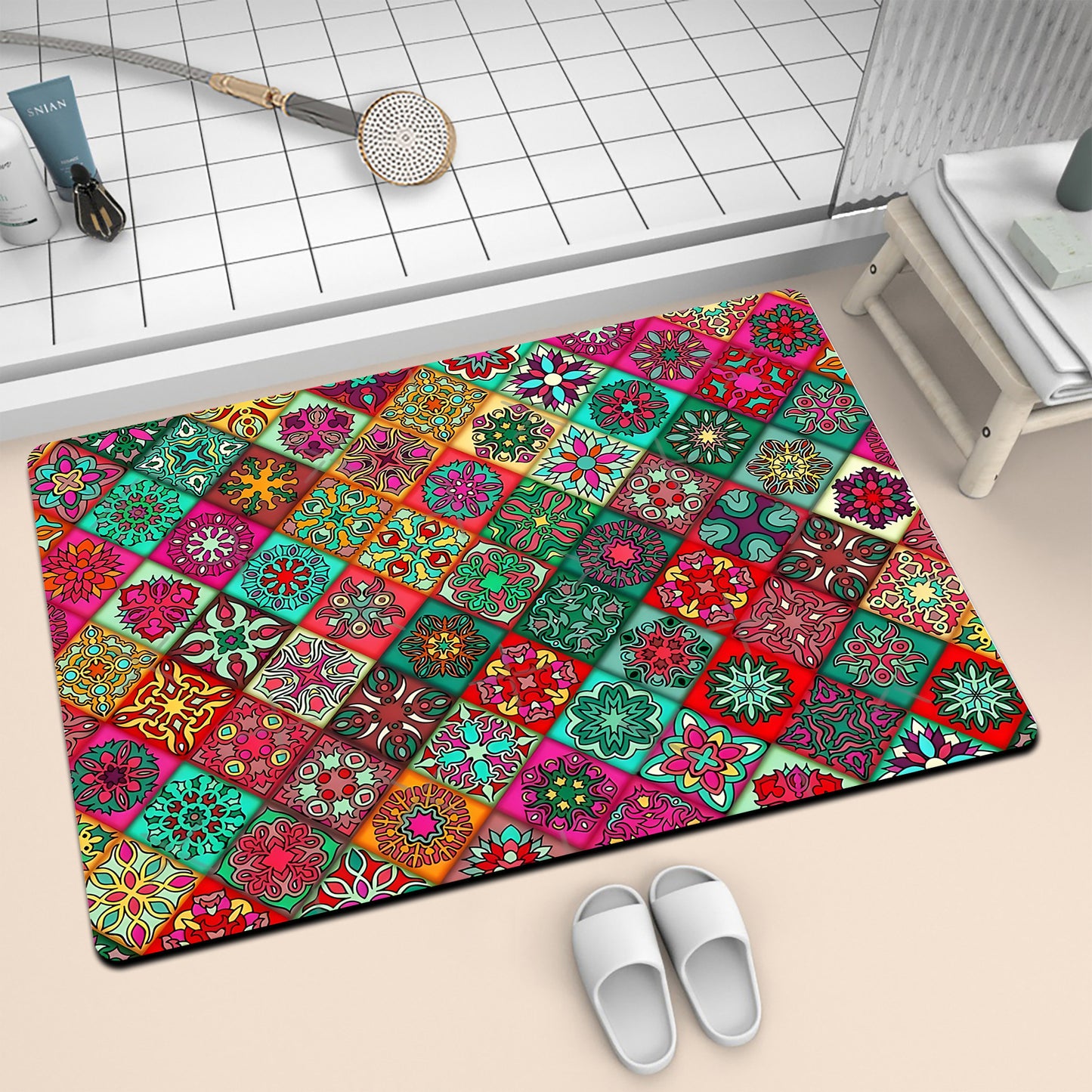 Bunte geometrische Muster Badmatte Brehn