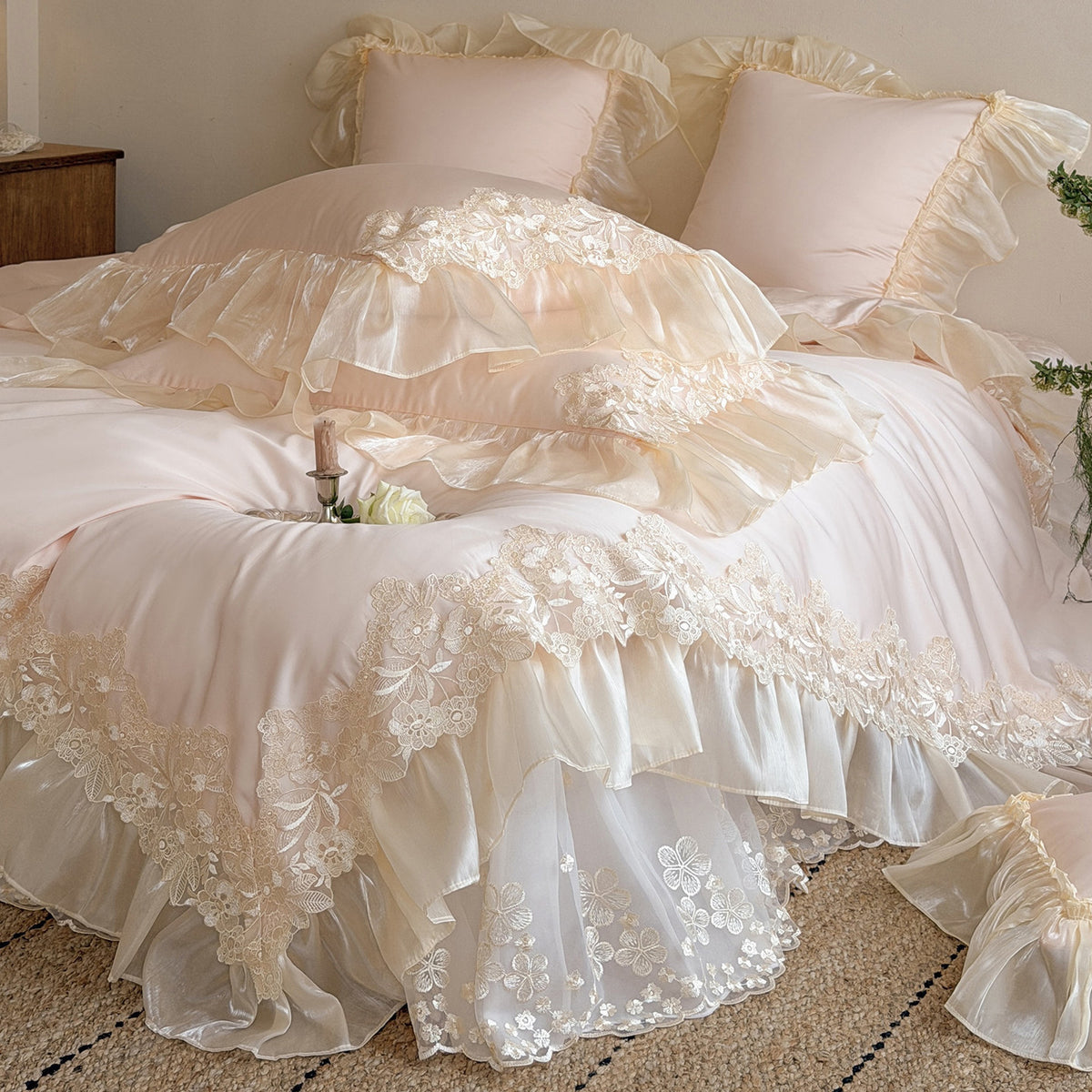 Romantisches Organza-volant Duvetbezug-Set mit Rüschenkissenbezügen