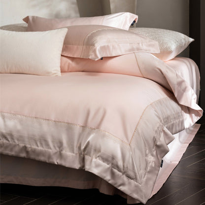 Luxuriöses Satins Bettbezug-Set mit Jacquardbordüre, gewelltem besticktem Saum und Euro-Kissenbezügen