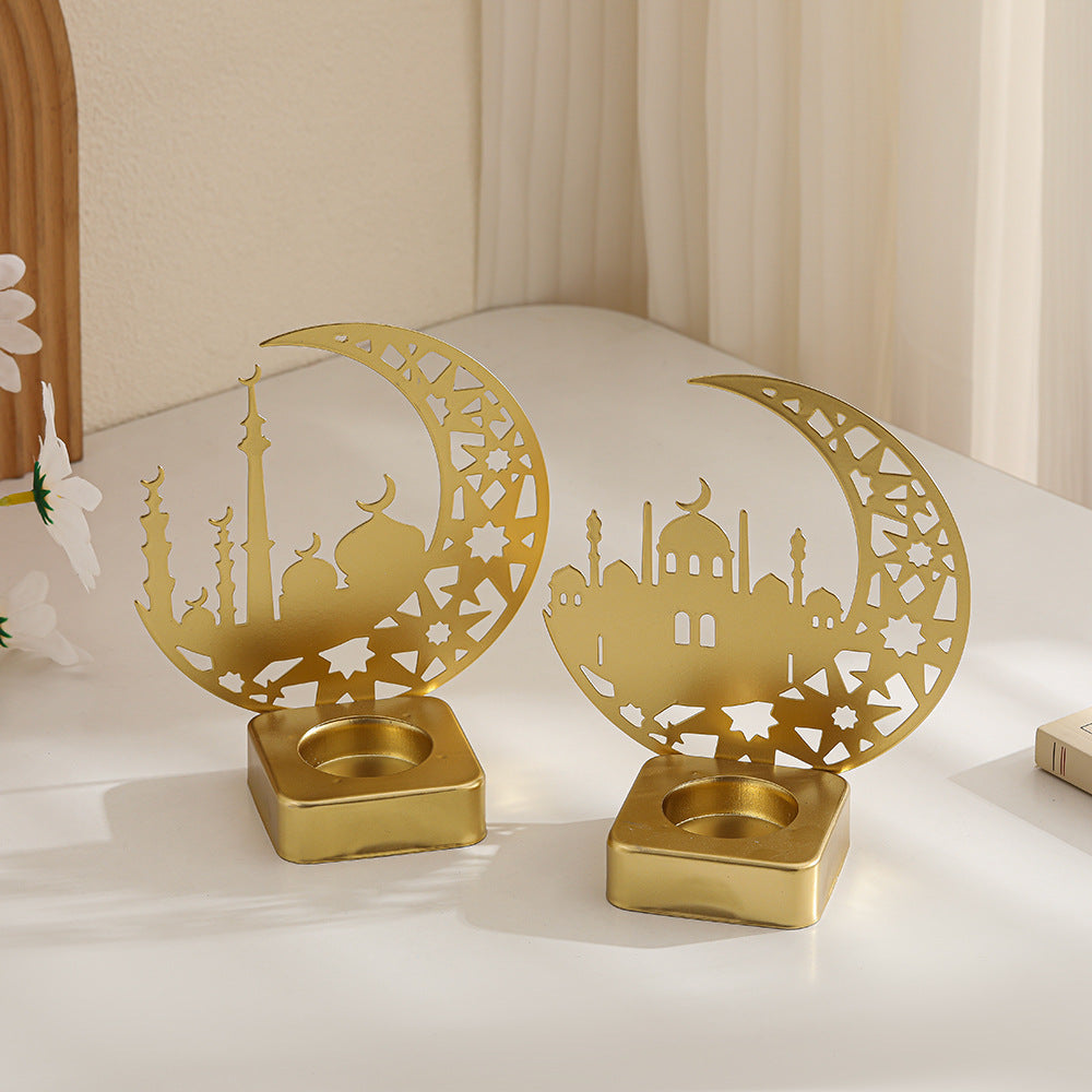Crescent Silhouette Moschee Teelichtlaterne mit filigranem Metallfuß Brehn