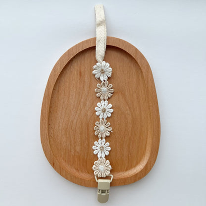 Bestickte Gänseblümchen Baumwoll-Schnullerkette mit Sicherheitsclip