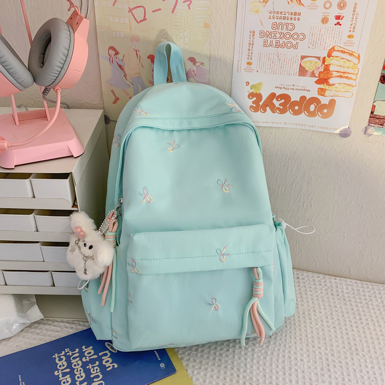 Bestickter Blumenmuster-Schulrucksack