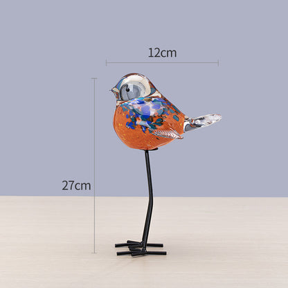 Handgefertigte dekorative Glasskulptur eines Vogels auf Metallbeinen Brehn