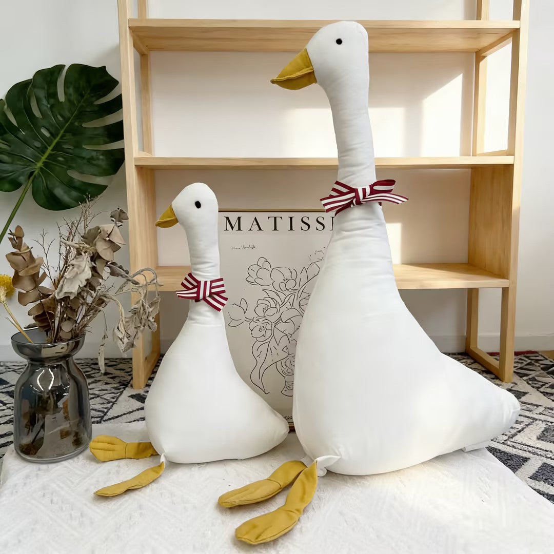 Übergroßes Leinen-Style Gänseplüschkissen mit langem Hals und dekorativer Schleife