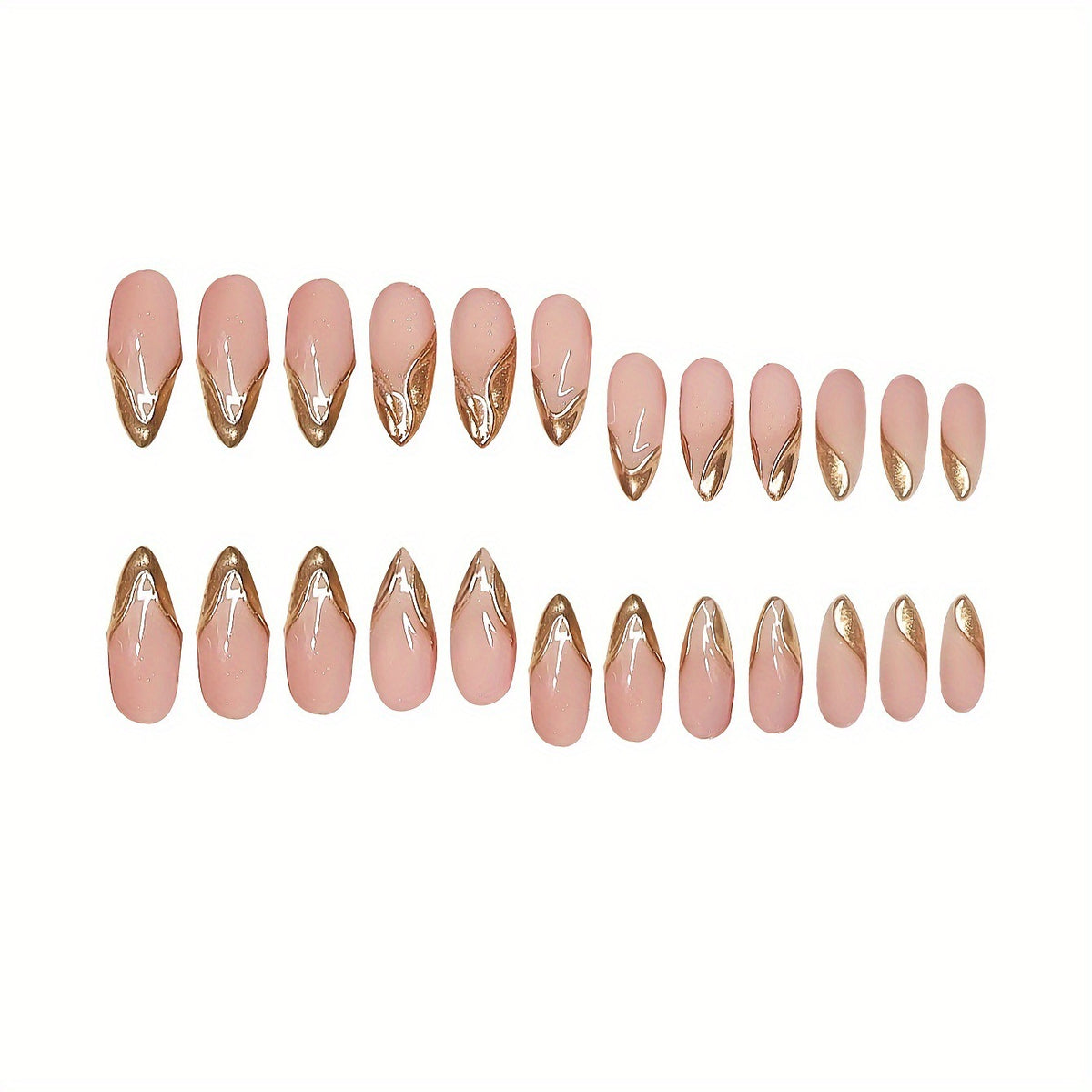 Elegante Stiletto Press-On Nägel mit goldenen Akzentspitzen Brehn