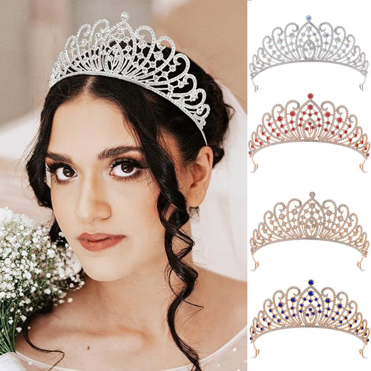 Damen Elegante Strass-Tiara mit floralen Details Brehn