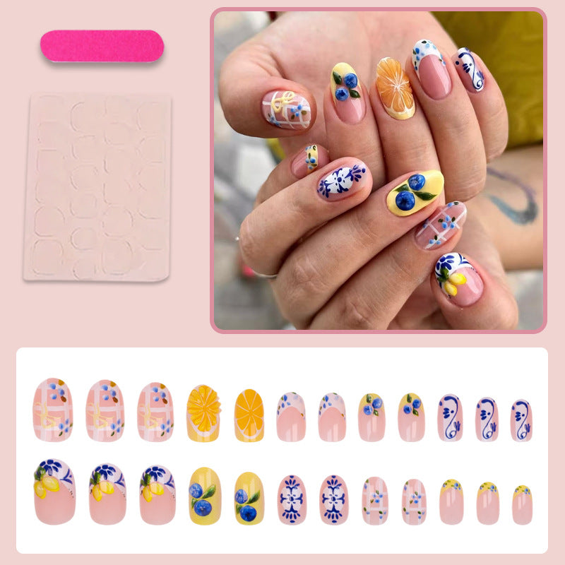 Kunstnagelset mit eleganten Obst- und Blumenmustern Brehn