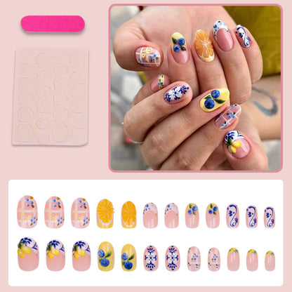 Kunstnagelset mit eleganten Obst- und Blumenmustern Brehn