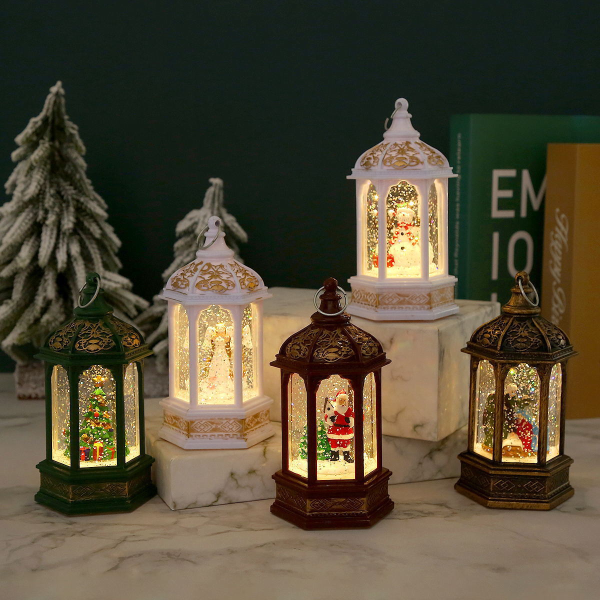 Nostalgische Weihnachtslaterne mit beweglichem Weihnachtsmann Brehn