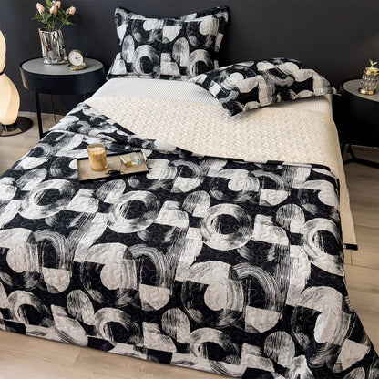 Gestepptes Bettwäsche- und Kissenbezug-Set mit Wellenstich und leichtem Mikrofasermaterial